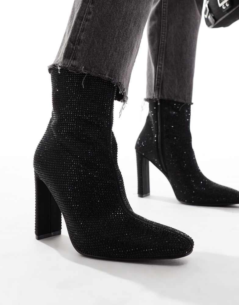 Glamorous Glamorous heeled ankle boots in black embellished