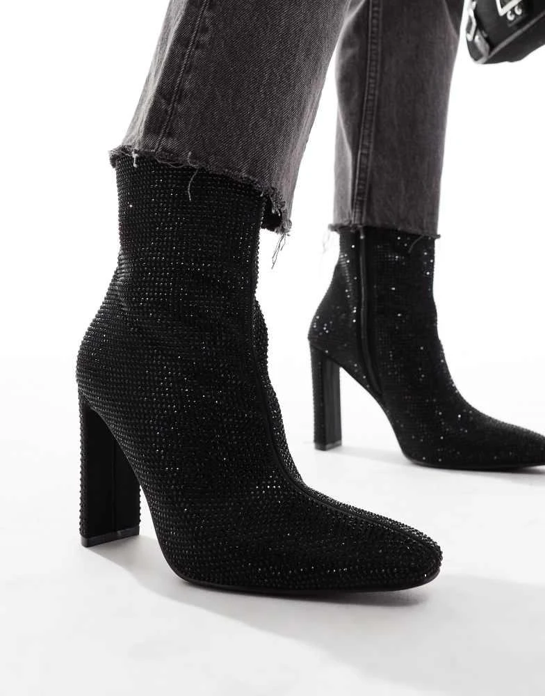 Glamorous Glamorous heeled ankle boots in black embellished 2