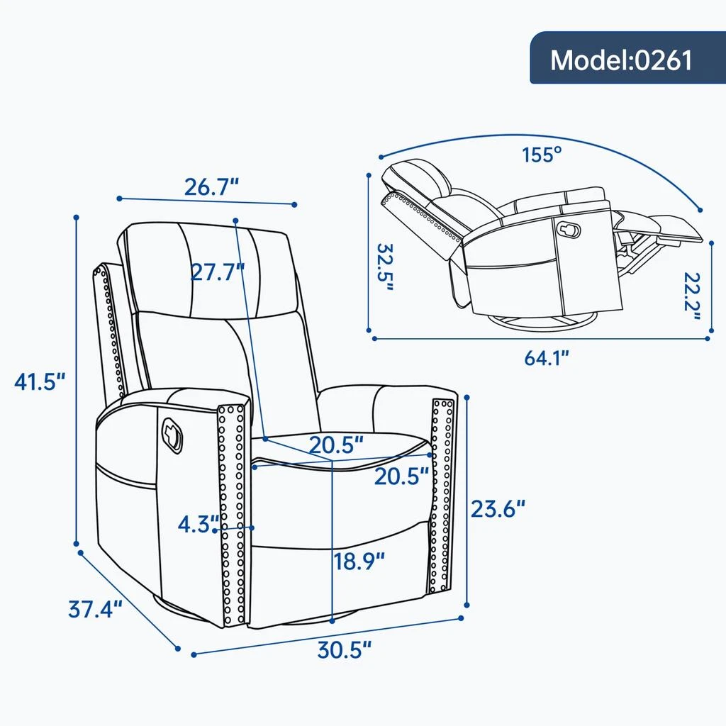Streamdale Furniture Streamdale Wine Red Leather Heat Massage Rocker Recliner 5