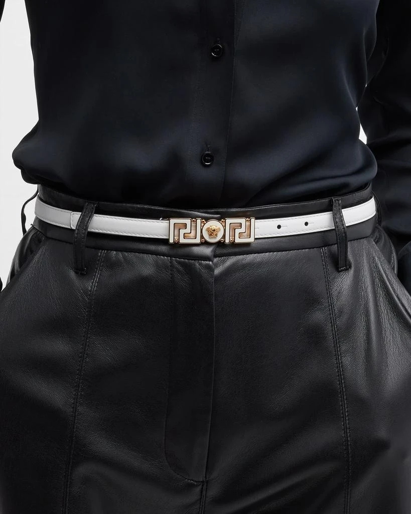 Shop Greca Medusa Buckle Skinny Leather Belt on Sale at  display picture 3