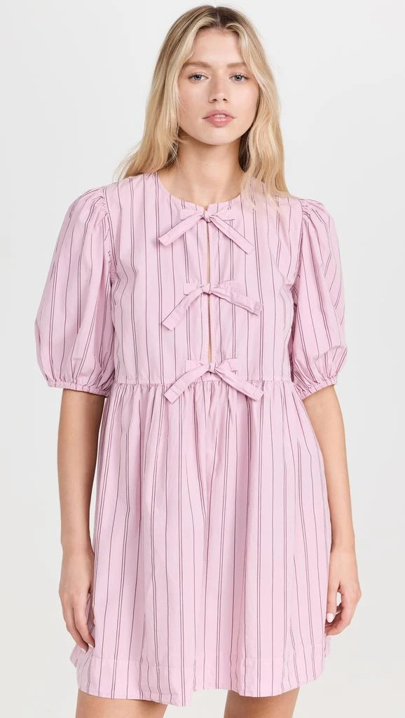 Ganni Stripe Cotton Mini Bow Tie Dress 6