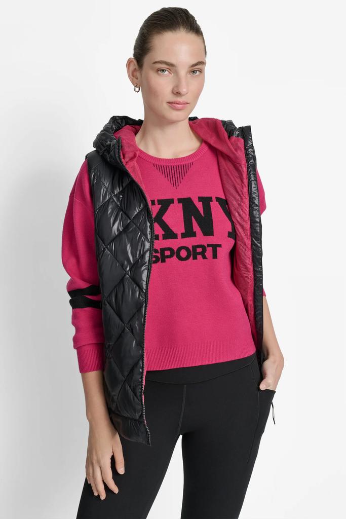 DKNY QUILTED HOODED VEST