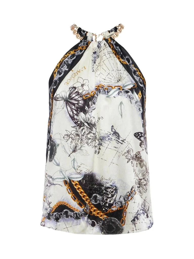 L'Agence Tillie Silk Chain-Neck Top In Ecru Multi Old Map 4