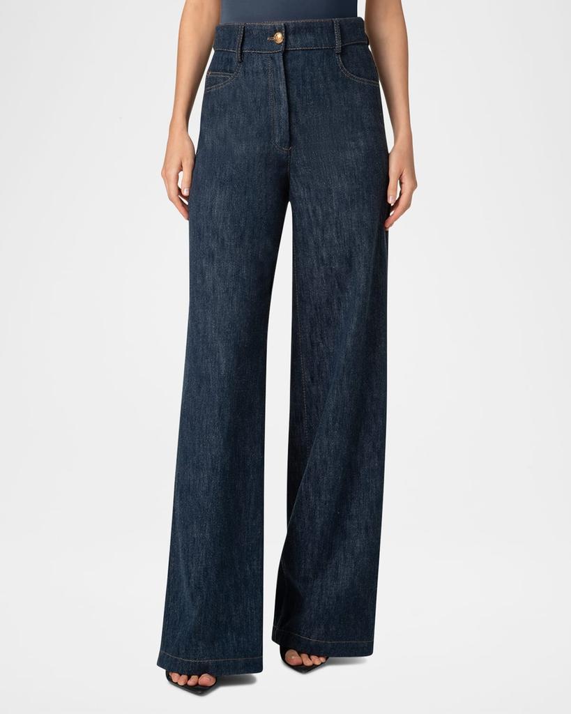Akris Cooper Cotton-Wool Denim Wide-Leg Pants