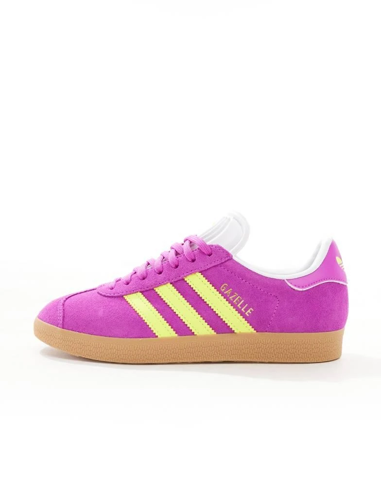 Adidas adidas Originals Gazelle trainers in pink and yellow with gum sole 2