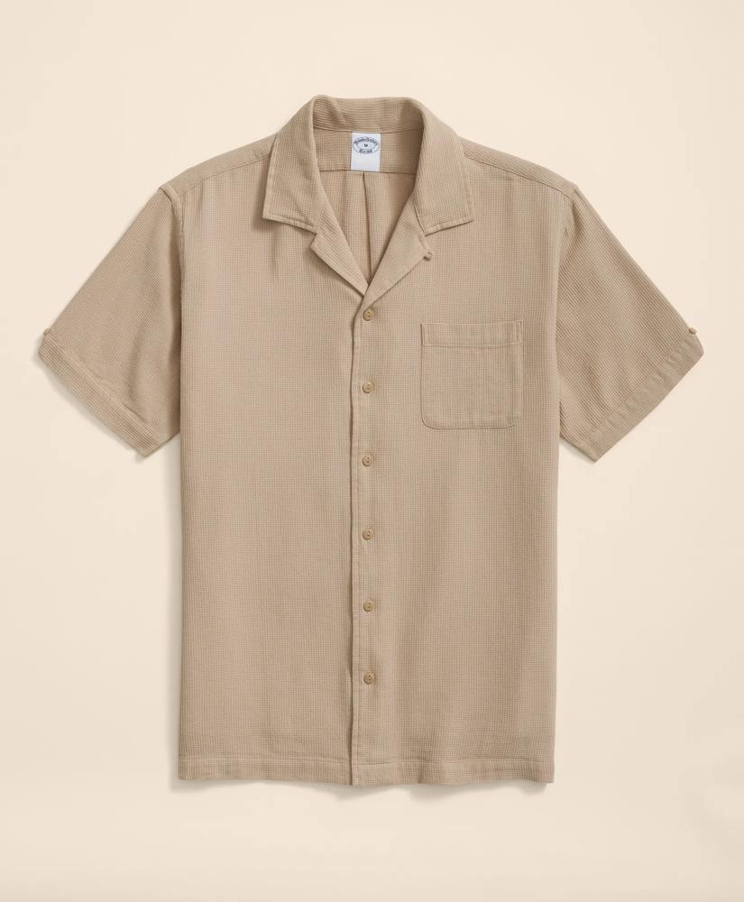 Brooks Brothers Cotton Camp Collar, Waffle Weave Short-Sleeve Shirt