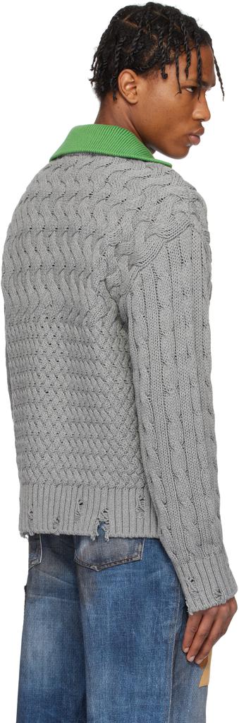 Shop Gray Green Collar V-Neck Cardigan on Sale at BeyondStyle