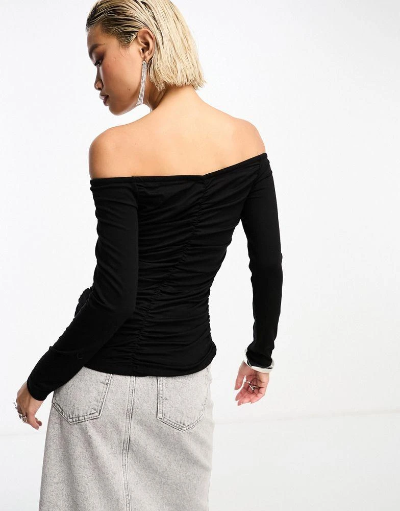 & Other Stories & Other Stories off the shoulder top with ruche detail in black 4