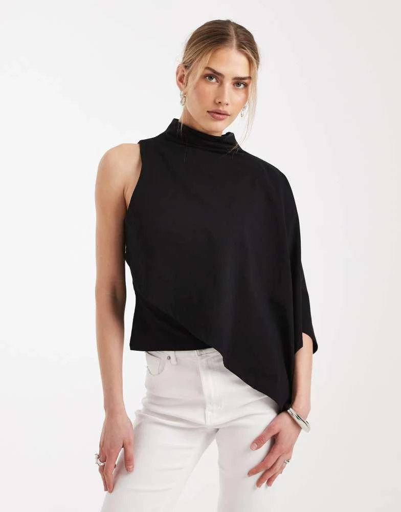 ASOS ASOS DESIGN one sleeve cape top in black