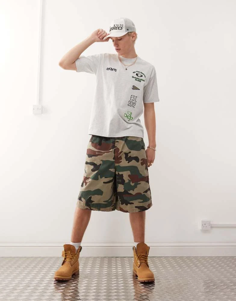 AAPE Aape by A Bathing Ape boxy fit t-shirt in grey with multi placement college embroidery 2