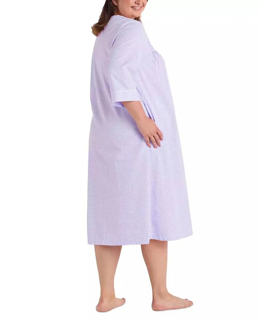 Miss Elaine Plus Size 3/4-Sleeve Zip-Front Seersucker Robe 2