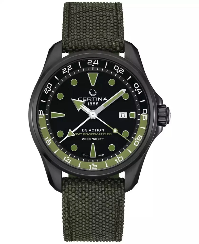 Certina Men's Swiss Automatic DS Action GMT Green Synthetic Strap Watch 43mm 1