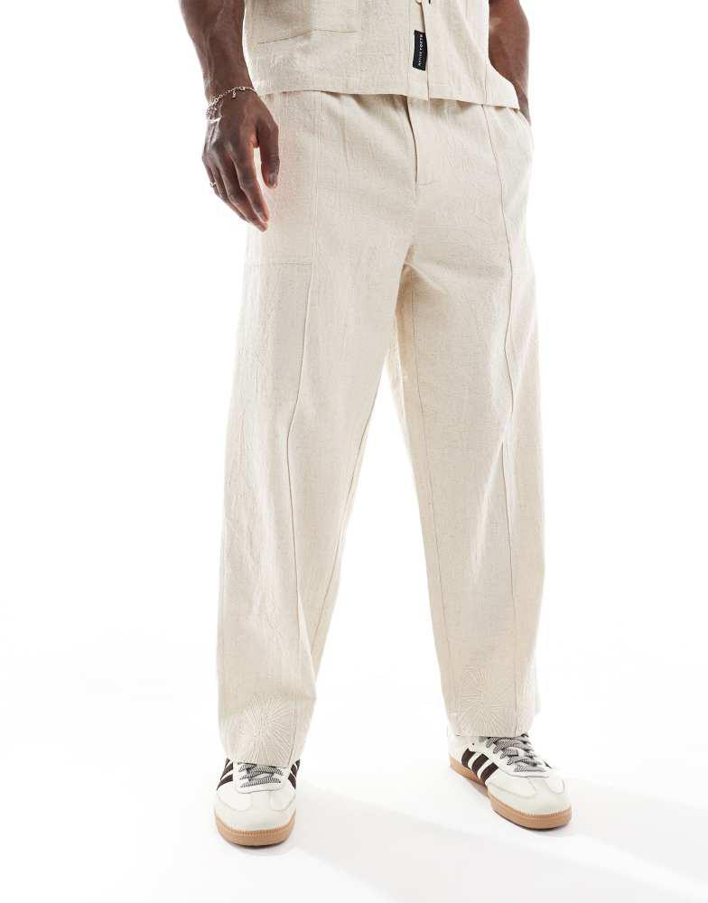 Native Youth Native Youth relaxed linen trousers with cornelli embroidery co-ord in cream