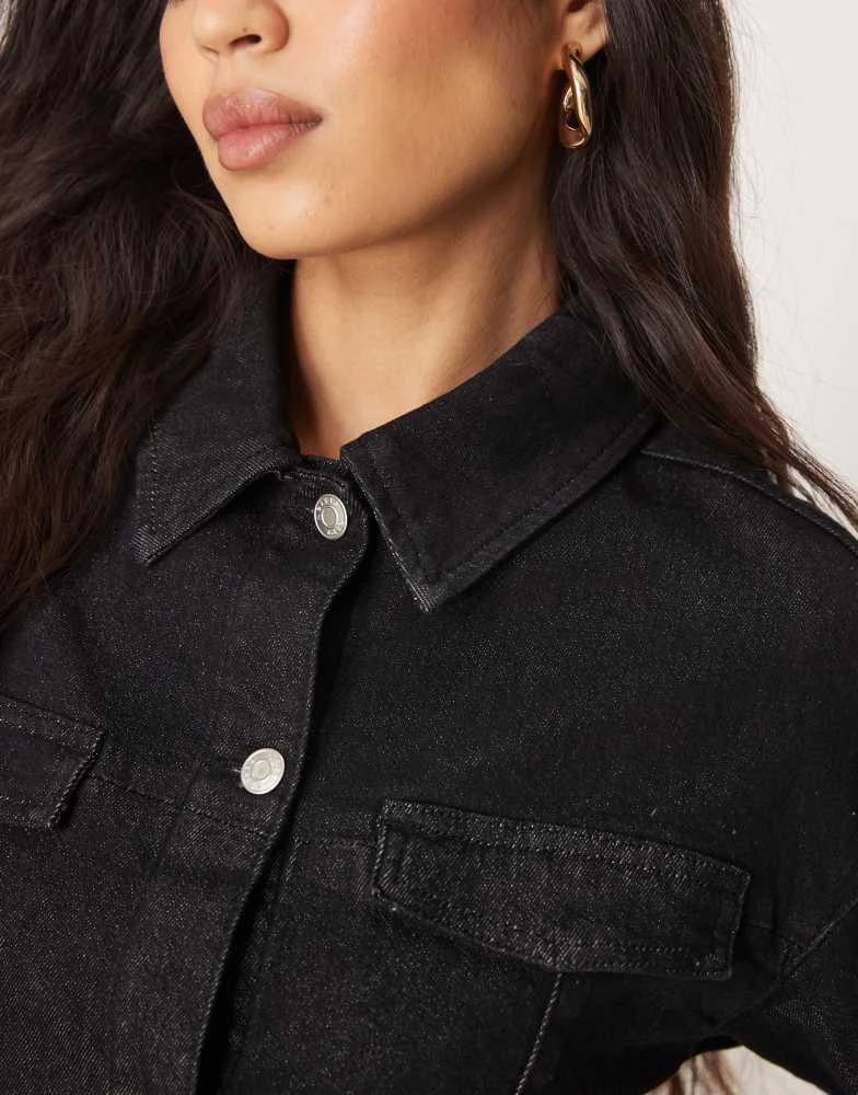 ASOS ASOS DESIGN cinch waist denim shirt in black 3