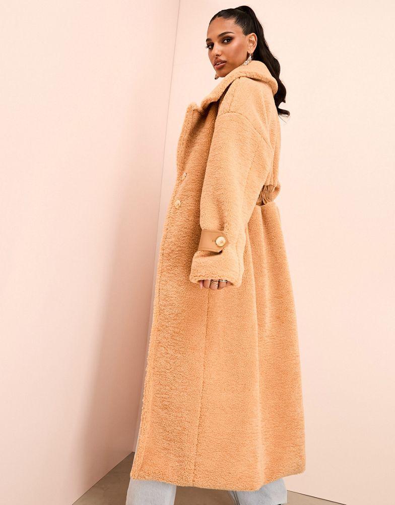ASOS LUXE ASOS LUXE borg longline trench coat with ruched waist in camel