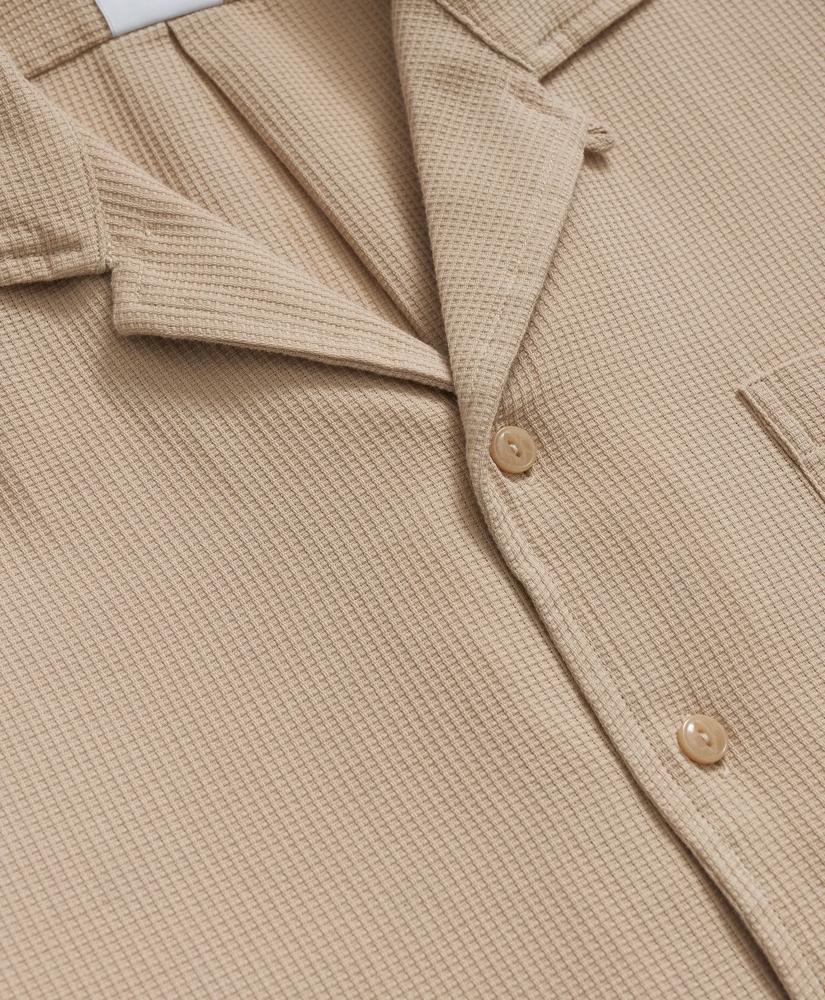 Brooks Brothers Cotton Camp Collar, Waffle Weave Short-Sleeve Shirt