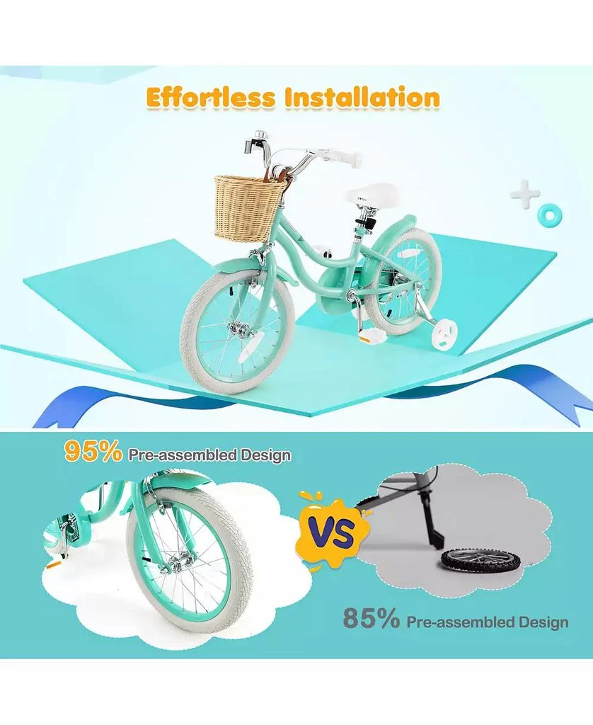 HONGGE 16 Inch Kids Bike with Training Wheels and Adjustable Handlebar and Seat, Green 7