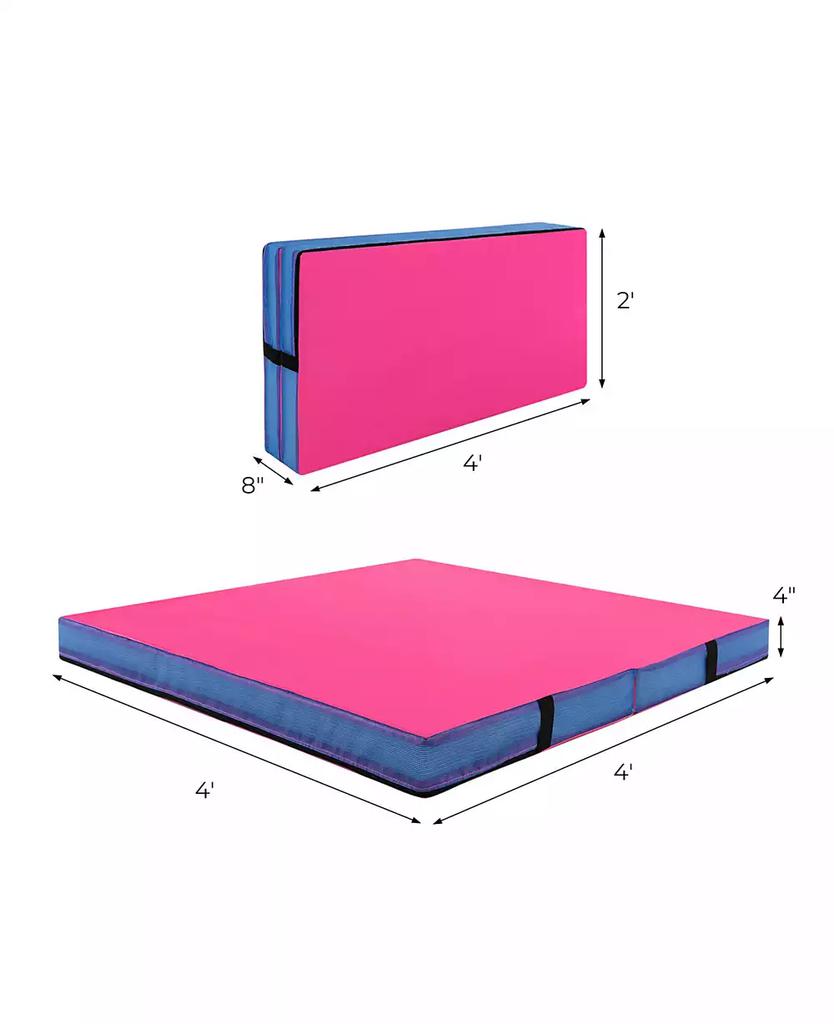 SUGIFT 4ft x 4ft x 4in Bi-Folding Gymnastic Tumbling Mat with Handles and Cover-Pink
