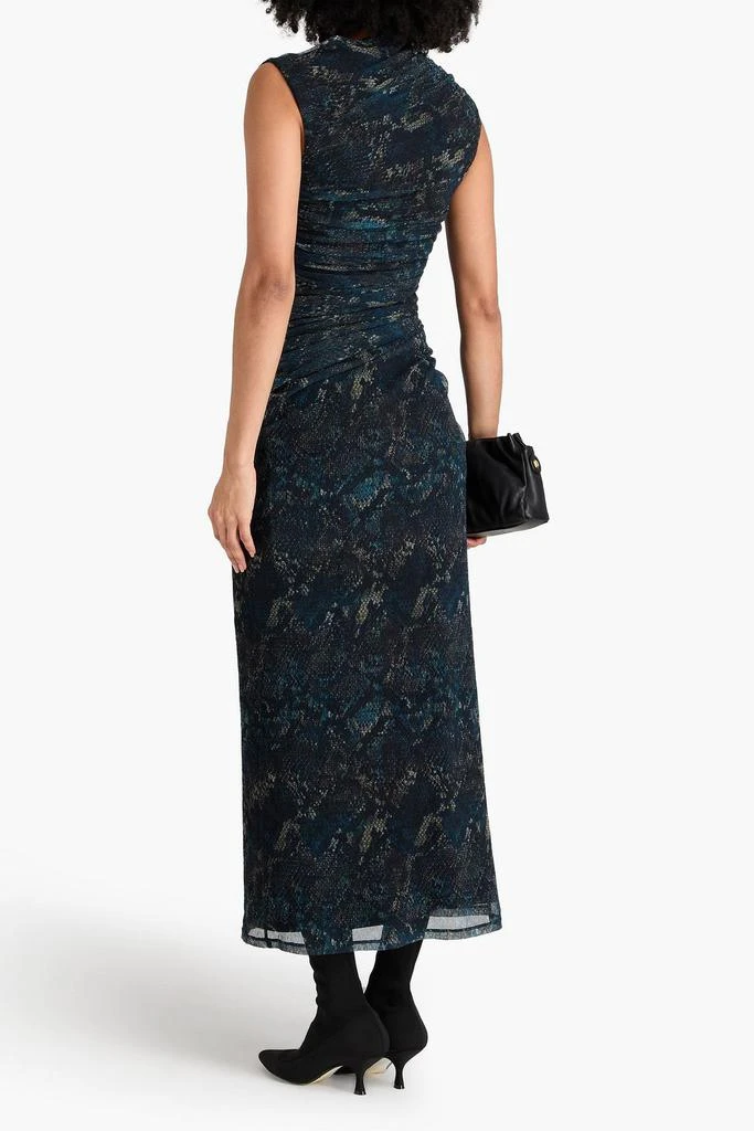 NICHOLAS Ruched snake-print tulle maxi dress 3