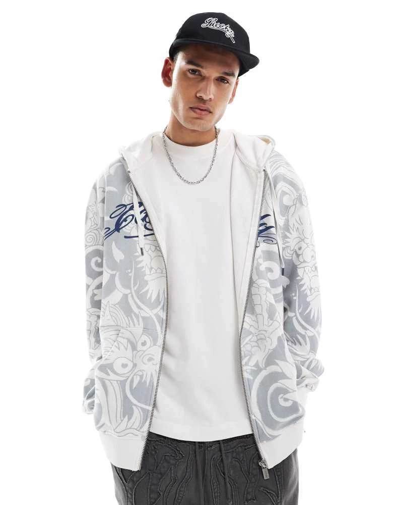 Ed Hardy Ed Hardy Y2K shadow graphic zip hoodie 1