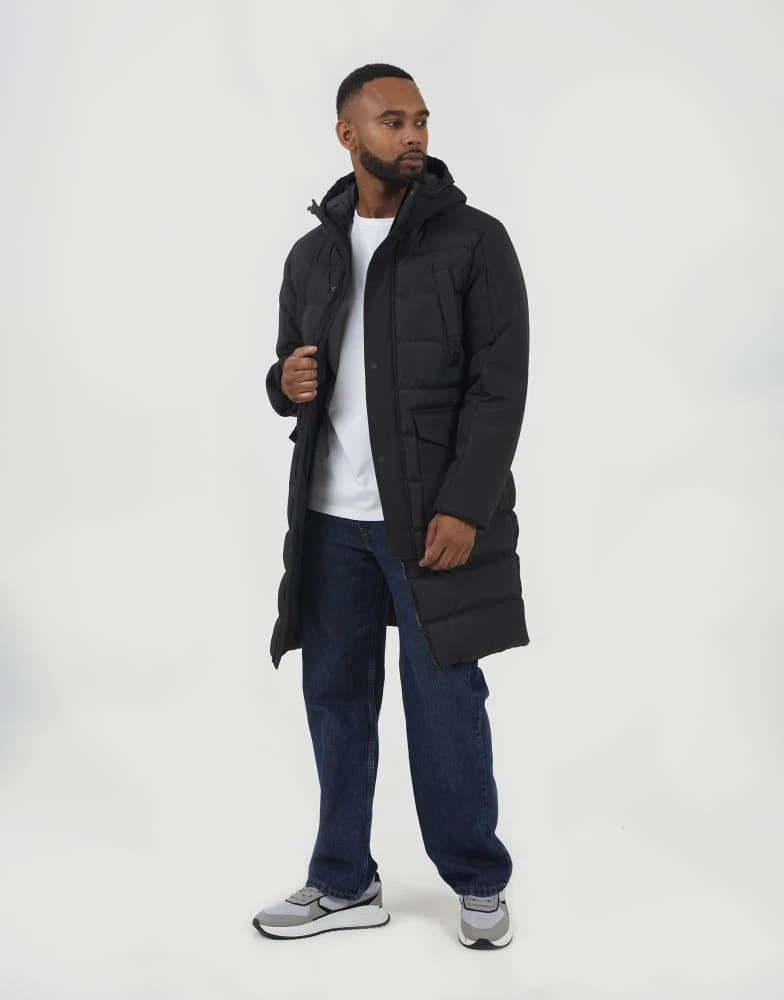 Brave Soul Brave Soul Padded hooded longline jacket in black 3