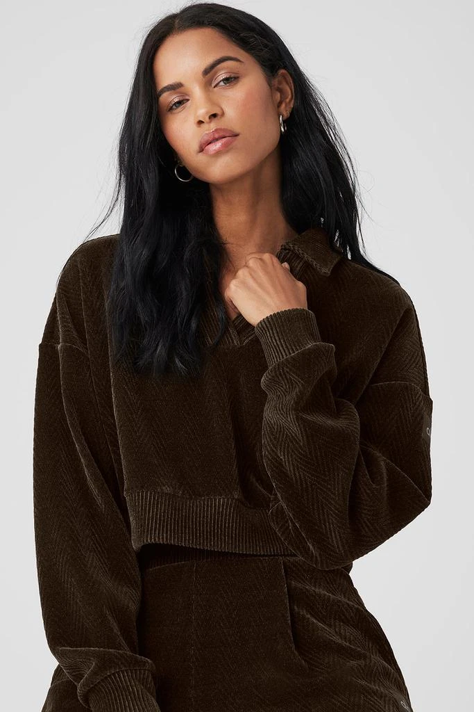 Alo Cropped Cozy Day Henley Pullover - Espresso 7