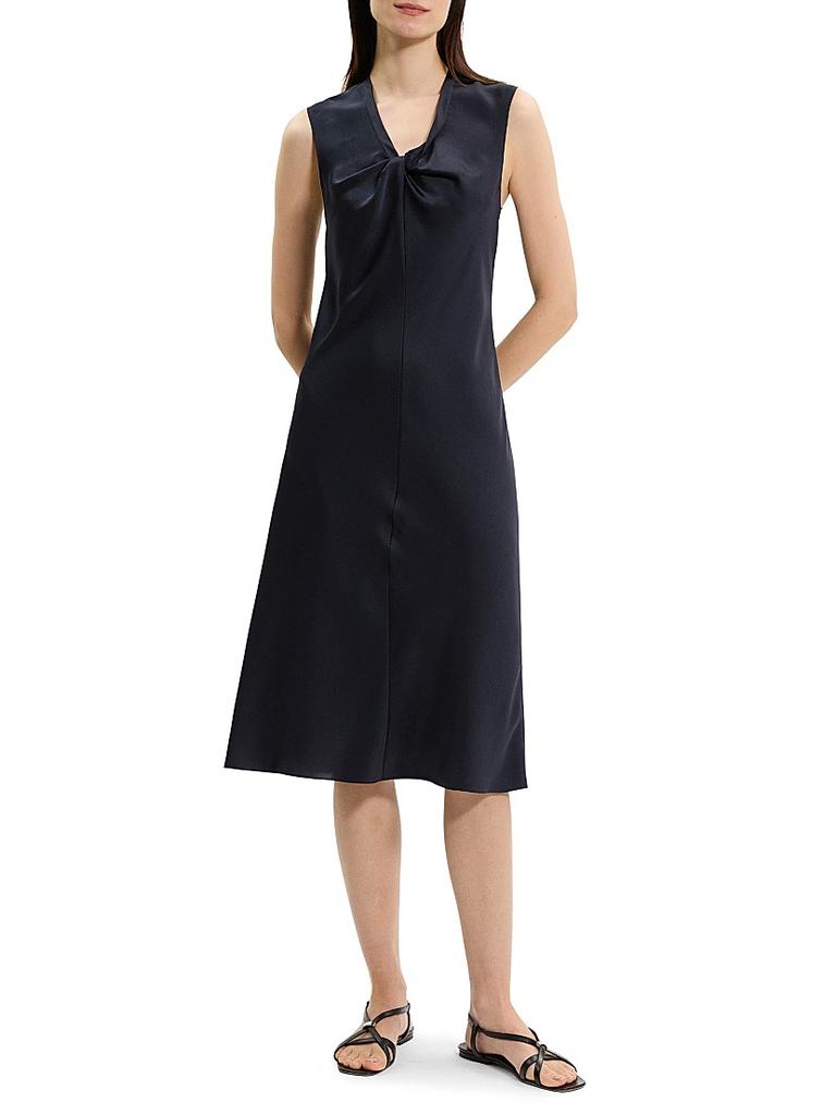 Theory Crushed Satin Twist Scoop Dress