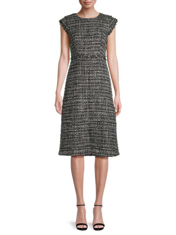 Donna Karan City Mist Tweed Midi Dress
