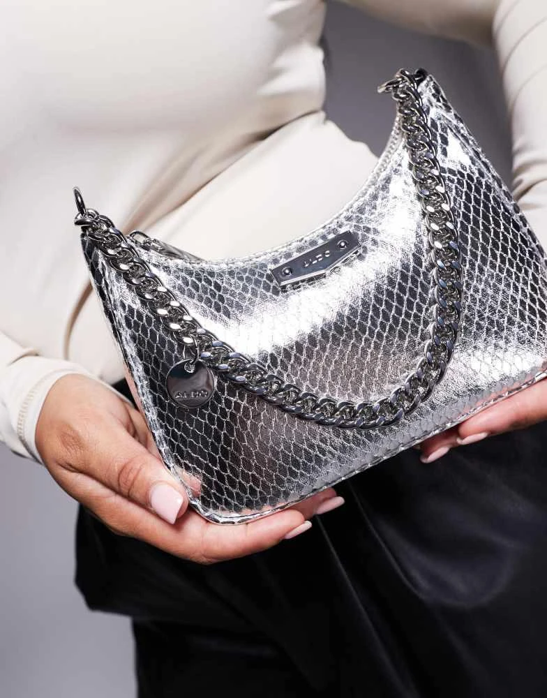 ALDO ALDO metallic shoulder bag with chain detail in silver 2