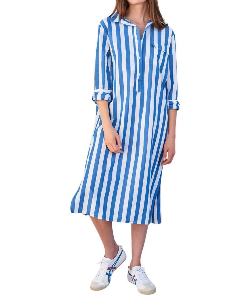 Sundry Candy Striped Long Sleeve Shirtdress In Azure 1