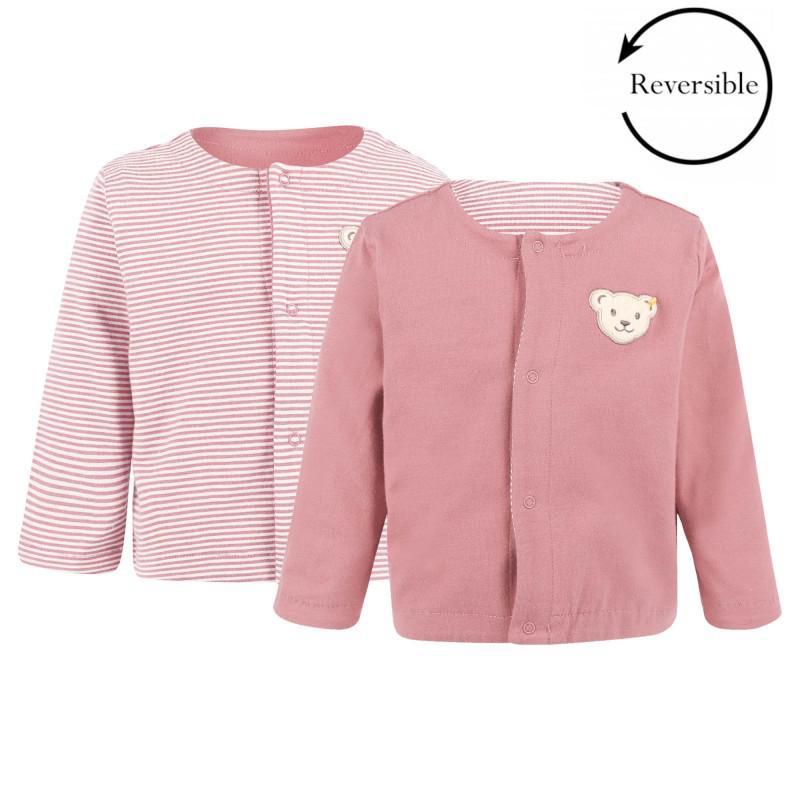 Steiff Logo bear reversible cardigan in light pink and striped white