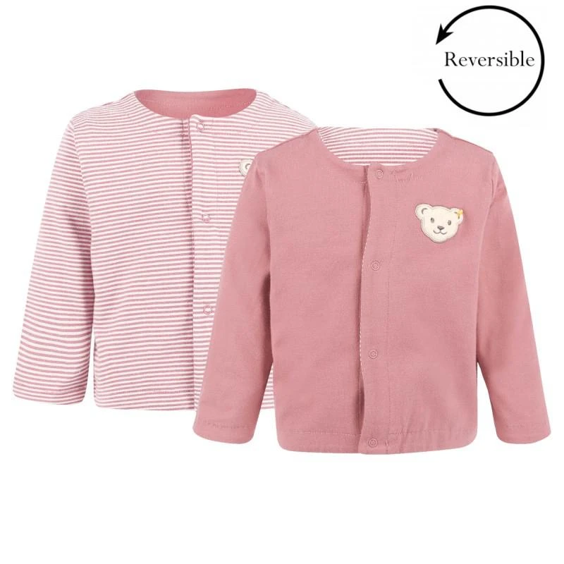 Steiff Logo bear reversible cardigan in light pink and striped white 1