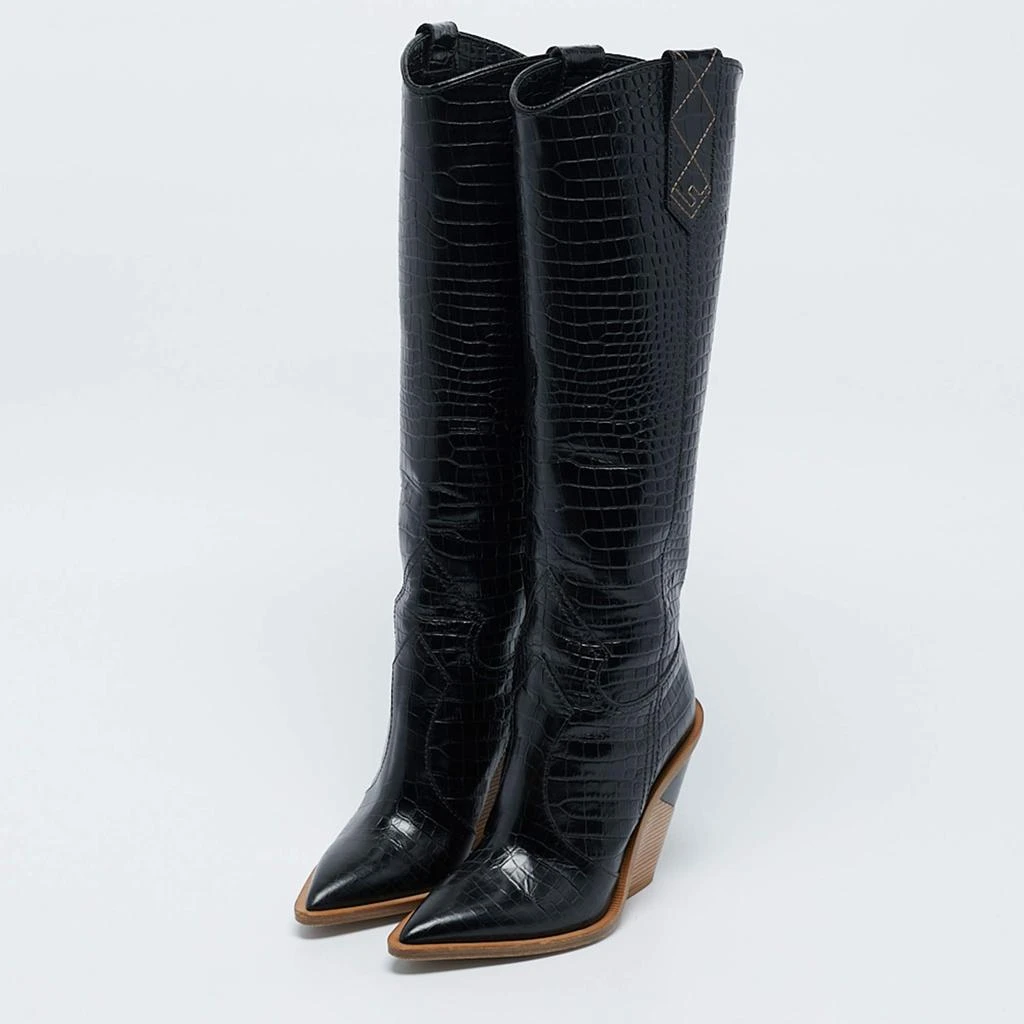 Fendi Fendi Black Croc Embossed Leather Cutwalk Tall Boots Size 36 2