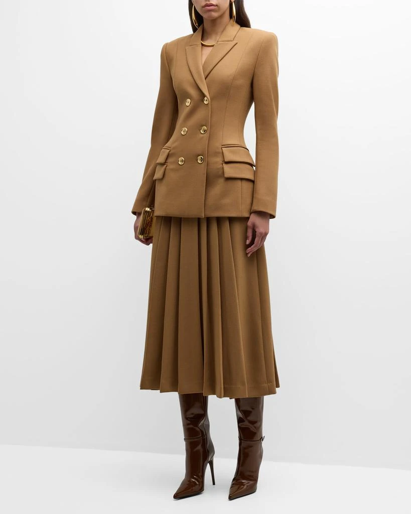 Sergio Hudson Pleated Wool Midi Skirt 3