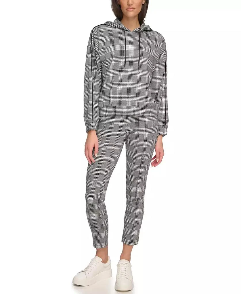 Marc New York by Andrew Marc Women's Double Knit Glenplaid Hoodie Sweatshirt with Piping Sleeve Detail 1