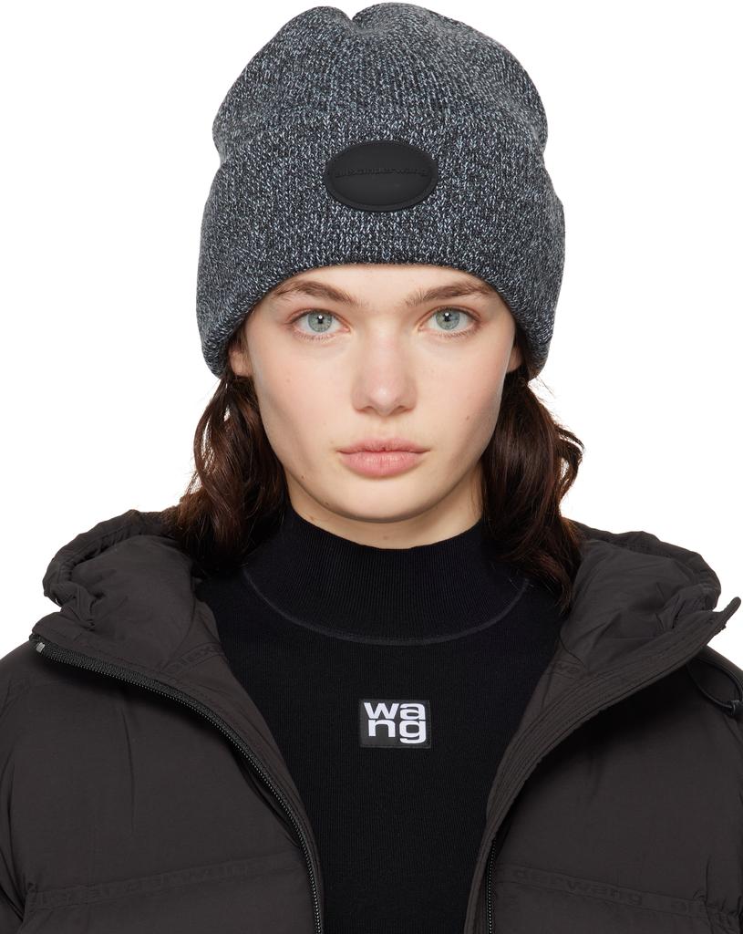 【ALEXANDER WANG】LOGO EARMUFF BEANIE Alexander Wang logo earmuff beanie in ribbed wool stretch