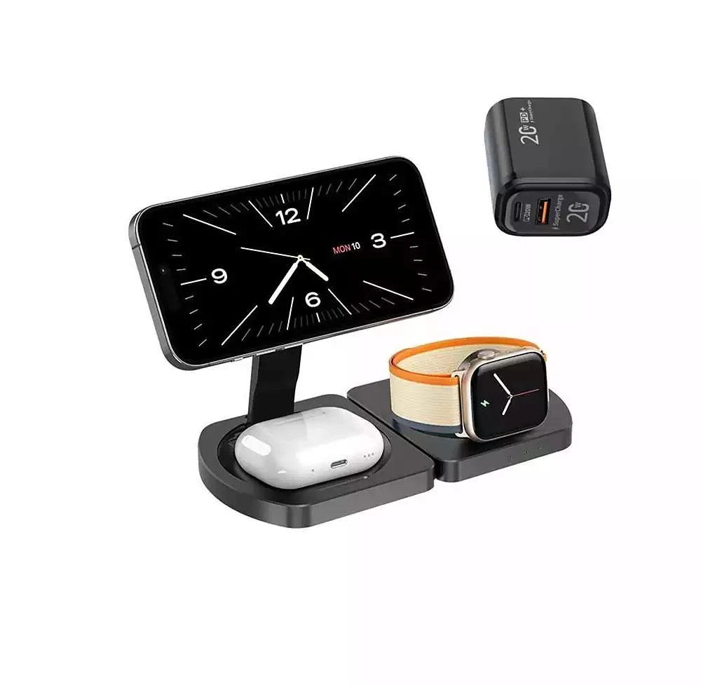 risokeys 3-in-1 Wireless Charger for Apple iPhone with Charging Port - Portable Foldable Charger for iWatch iPhone and Earphones 3