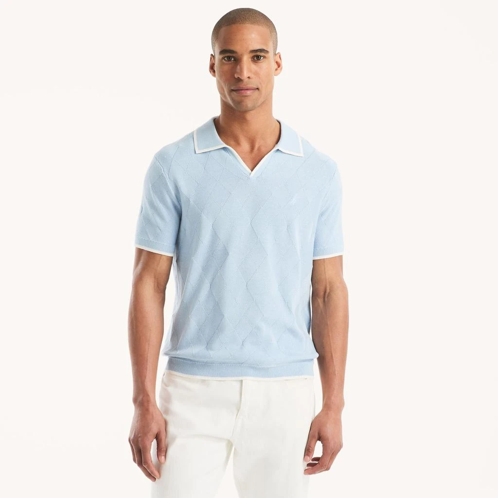 Nautica Mens Textured Argyle Sweater Polo