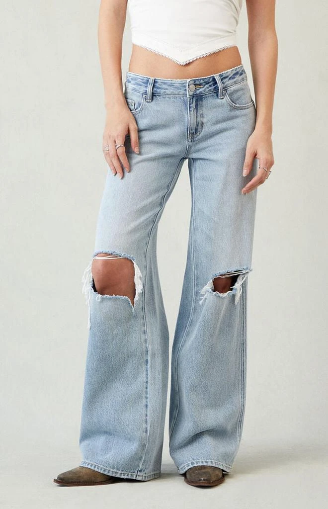 PacSun Casey Ripped Knee Low Rise Baggy Jeans Light Indigo 1