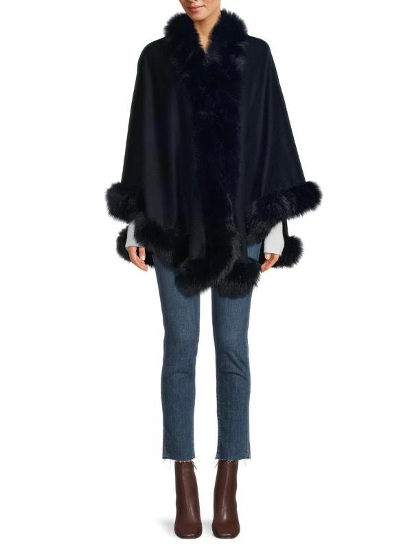 BELLE FARE Faux Fur Trim Cashmere Cape 1