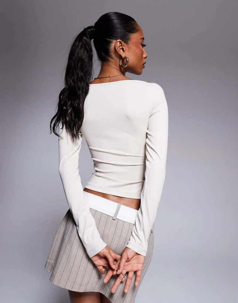ASOS ASOS DESIGN premium sculpting boat neck long sleeve top in stone - STONE 4