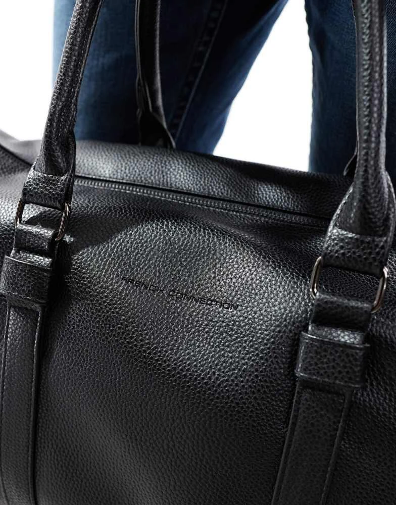 French Connection Mens French Connection faux leather holdall bag in black 2
