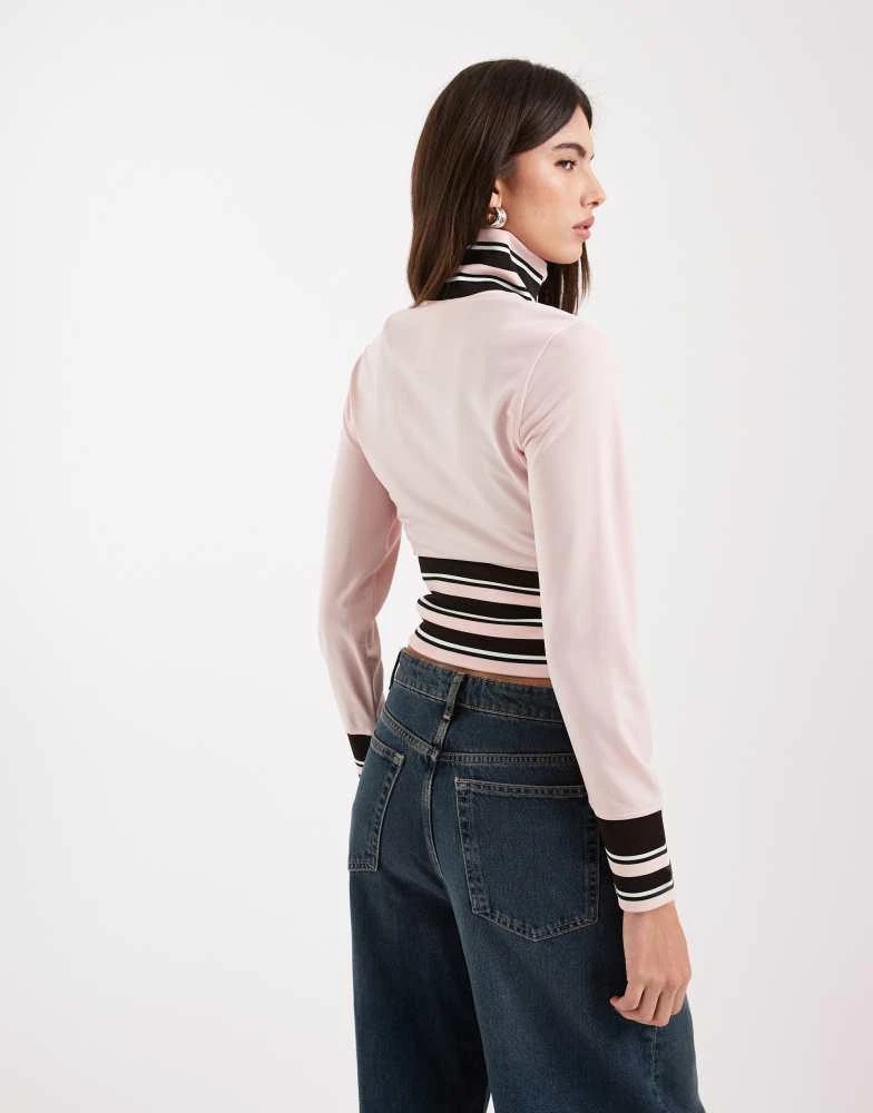 Adidas adidas Originals vintage inspired track top with stripe rib in light pink 3