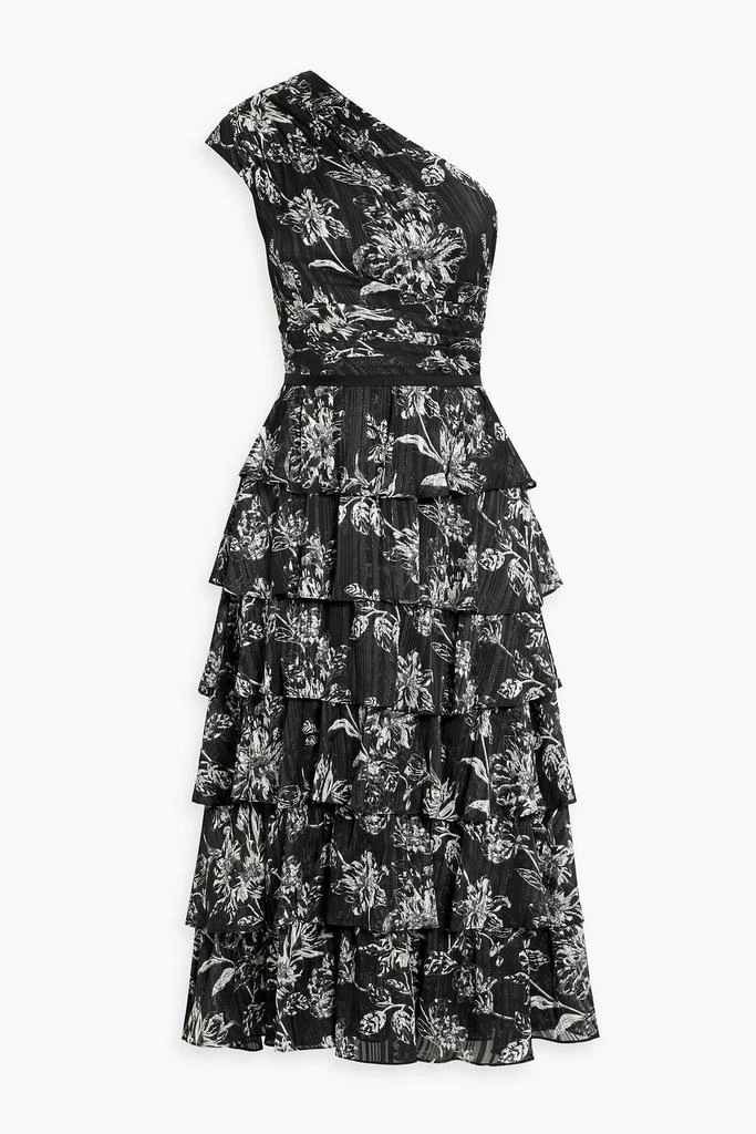 MIKAEL AGHAL One-shoulder tiered floral-print jacquard midi dress 1
