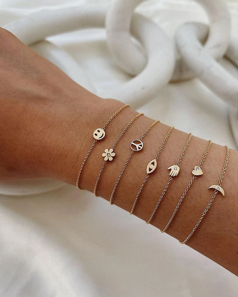 Zoe Lev 14K Yellow Gold Tiny Peace Sign Chain Link Bracelet 2