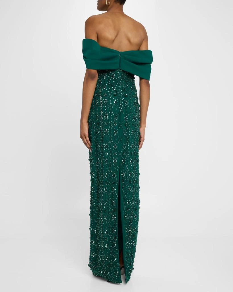 Pamella Roland Crystal Embroidered Tulle And Crepe Off-The-Shoulder Gown 3