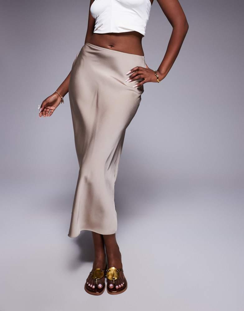 River Island River Island satin bias maxi skirt in beige
