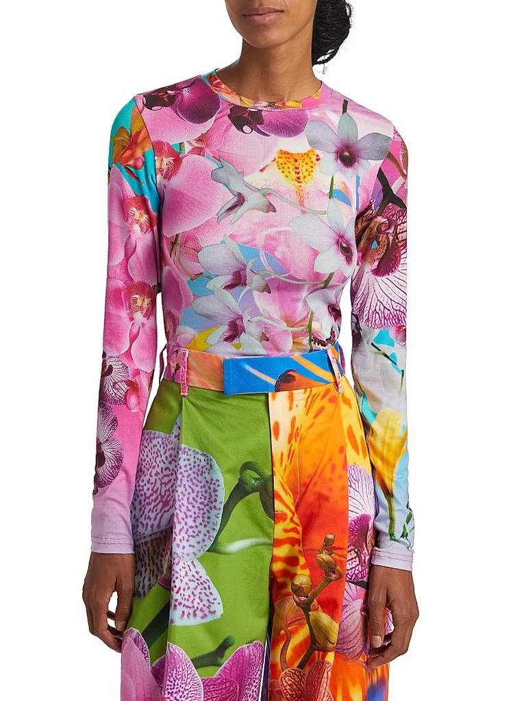BruceGlen Orchid Floral Rib-Knit Crewneck T-Shirt 3
