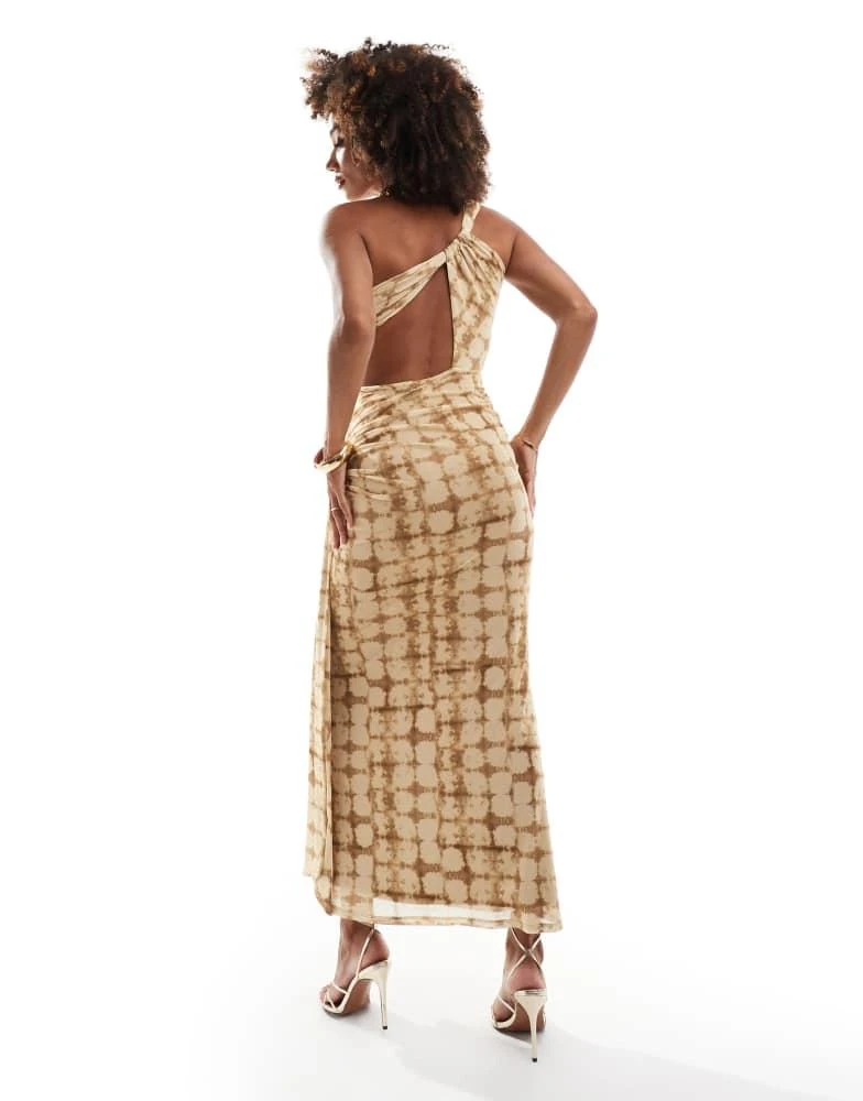 ASOS ASOS DESIGN mesh asymmetric one shoulder midi dress with long ties in yellow check 4