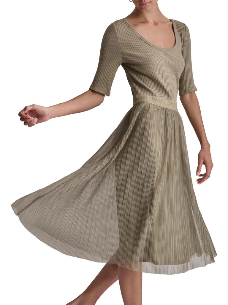 womens long sleeve midi dress Beige Ribbed Long Sleeve Sweater Midi Dress